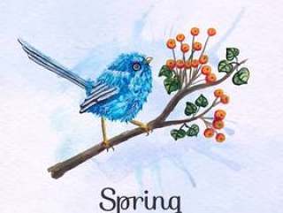 花枝上的蓝色鸟
