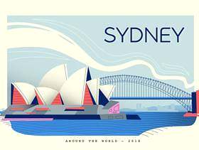 悉尼地标明信片矢量平面插画