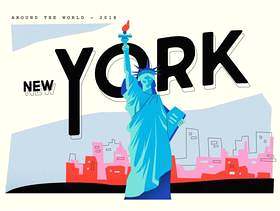 明信片自由地标在纽约矢量平面插画