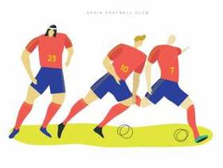 西班牙足球人物矢量平面插画