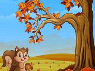 动画片灰鼠在秋天森林里