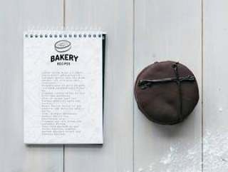 Notepad mockup with kitchen and recipe concept
