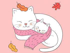 动画片逗人喜爱的秋天妈妈和小猫睡觉