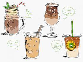 冰咖啡咖啡馆菜单手绘矢量图