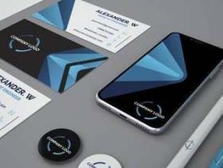Stationery mockup with smartphone