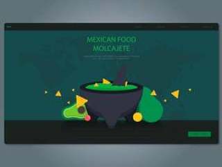 Molcajete墨西哥传统食物和研磨工具。网页模板。
