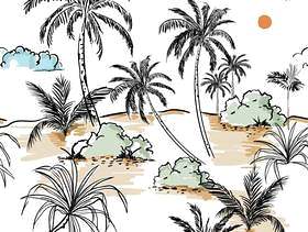 海岛和棕榈树手绘图素描线无缝