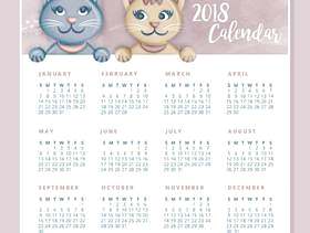 矢量可爱猫可打印日历