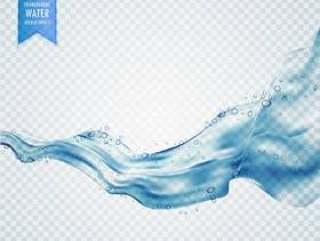 波浪流动的水或透明背景上的蓝色液体