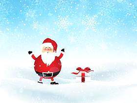 圣诞老人和礼物在多雪的风景