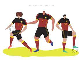 比利时世界杯足球运动员平面矢量字符图