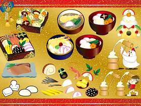 日本新年假期与食物有关的日本装饰品