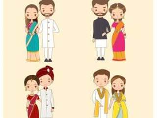 Vector of cute indian wedding couple character set
