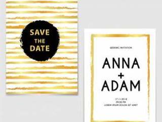 Wedding invitation with line brush gold and black