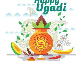 快乐的Ugadi。模板贺卡传统的节日印度食品