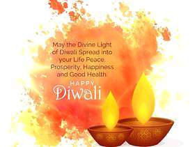 令人敬畏的diwali节日祝福与水彩飞溅和diya