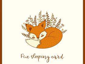 逗人喜爱的手拉的乱画狐狸睡觉卡片