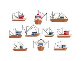  拖网渔船平面图标矢量