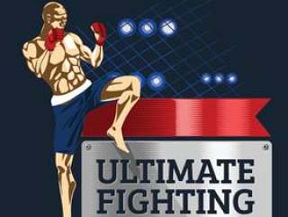 强大的侵略性拳击手在终极格斗中展示他的肌肉