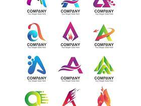 抽象信件徽标模板，公司标识图标集，企业名称集合