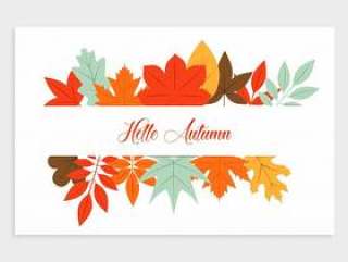 Hello autumn background with flat leaves