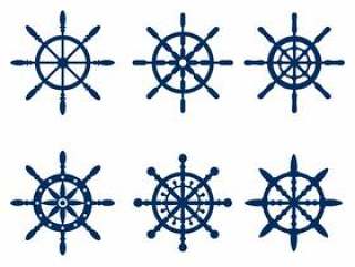 蓝色海洋船轮轮廓矢量