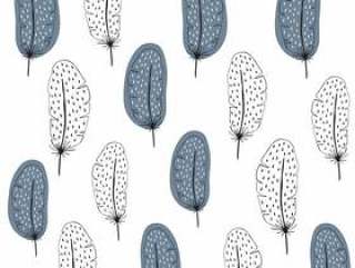 Vector seamless pattern with feathers in Scandinavian style.