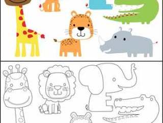 彩图或页面与动物卡通