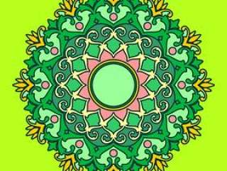 曼荼罗装饰饰品绿色背景矢量