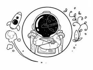 Happy astronaut doodle