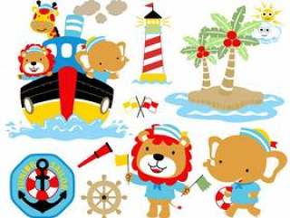 Vector illustration of sailing theme set cartoon.