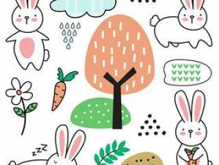 Cartoon cute baby rabbit seamless pattern