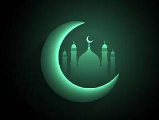 与清真寺的光亮的新月形月亮