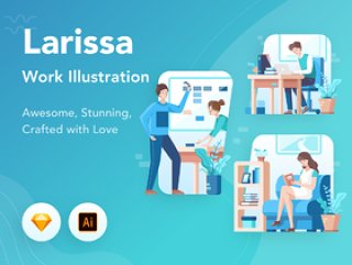 启动插图包包含10个插图，这些插图具有解释工作活动的独特场景。，Larissa：工作图