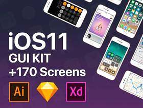 最新iOS11 UI工具包170个屏幕界面的illustrator, Sketch & XD源文件