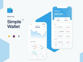 简单的Wallet App UI工具包，使用Sketch，XD和Figma，Simple Wallet App UI UX Kit设计