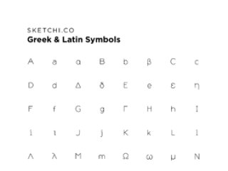 时尚的希腊和拉丁符号为Sketch和Illustrator。，希腊和拉丁符号