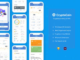 用于Sketch和XD的完美加密货币iOS应用程序UI工具包，CryptoCoin加密货币UI工具包