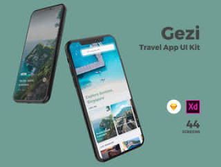 为Sketch＆Adobe XD设计的旅行应用程序的高质量模板。，Gezi Travel App UI Kit