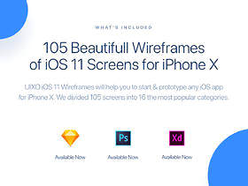 适用于iPhone X的105美丽线框，适用于iPhone X，UIXO iOS 11线框套件的屏幕
