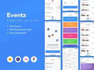 完整的UI工具包，适用于Sketch，XD，PSD和FIgma。，Eventz iOS UI工具包中的下一个事件应用程序