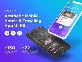 适用于Sketch，Photoshop和XD。，Sofia iOS UI Kit的优雅移动酒店和旅行UI工具包
