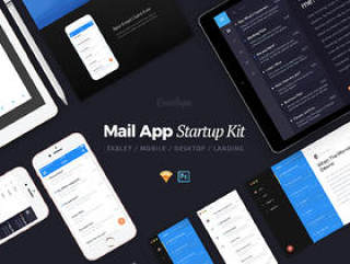邮件应用程序用户界面的桌面，平板电脑和移动40 +屏幕，信封启动用户界面工具包