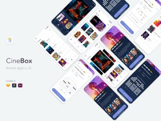 CineBox Movie App UI工具包，使用Sketch，XD和Figma，CineBox Movie App UI UX Kit设计