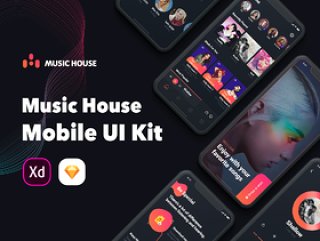 +30屏幕和着陆页，Music House Mobile UI Kit