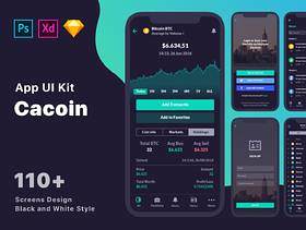 110+ Screen UI Kit Coin Cryptocurrency Market App在Sketch，Photoshop，Adobe XD，CaCoin Crypto Market中的应用