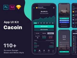 110+ Screen UI Kit Coin Cryptocurrency Market App在Sketch，Photoshop，Adobe XD，CaCoin Crypto Market中的应用