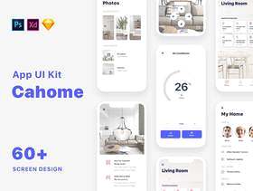 60+ Screen UI Kit智能家居移动应用程序，包括Sketch，Photoshop，Adobe XD，Cahome UI Kit