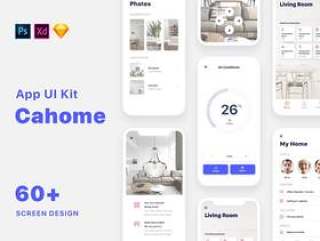 60+ Screen UI Kit智能家居移动应用程序，包括Sketch，Photoshop，Adobe XD，Cahome UI Kit