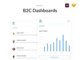 适用于Adobe XD和Sketch的40个移动B2C仪表板屏幕，移动B2C仪表板
